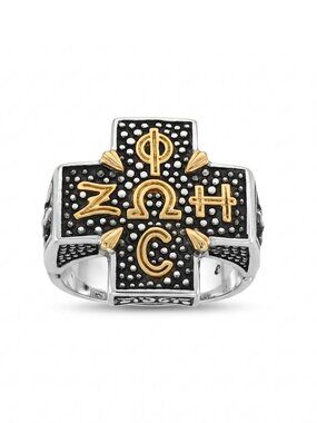 KONSTANTINO 925 Sterling Silver & 18K Gold Stavros Greek letters Ring Size 11